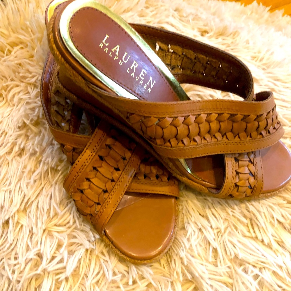 Brown wedge slip-ons